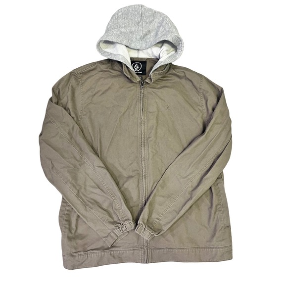 Volcom Mens Full Zip Hooded Jacket Sweatshirt Gray Hood Size L Skater Surfer - Picture 1 of 11